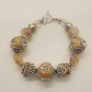 Boho Style Amber And Gold Beaded Bracelet